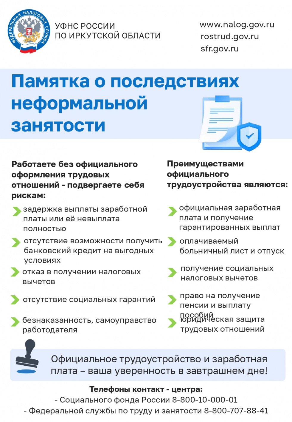 Памятка о последствиях неформальной занятости